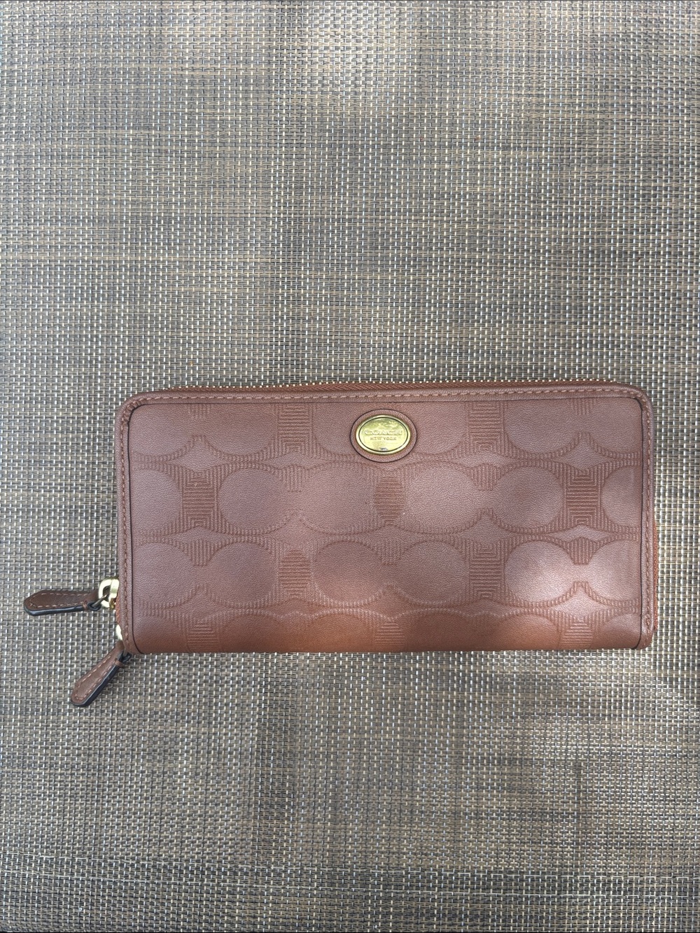 Coach Embossed Leather Accordian Zip Wallet